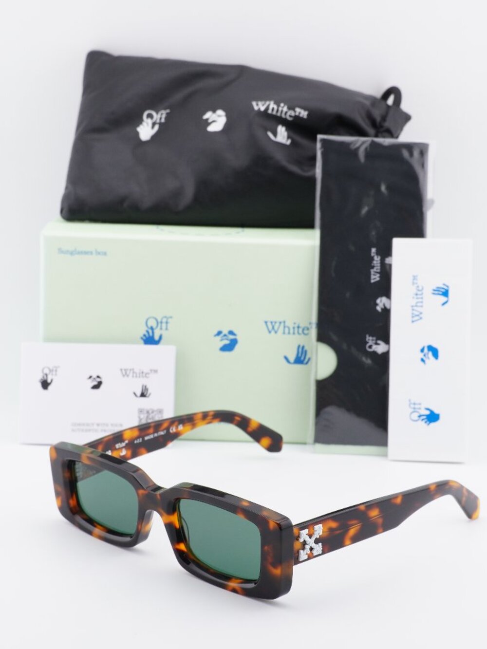 Off-White OERI016 ARTHUR 6455 Rectangle Sunglasses – Havana / Green
